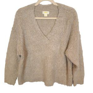 Maeve Anthropologie Women S Tan Long Sleeves V-Neck Plush Pullover Sweater